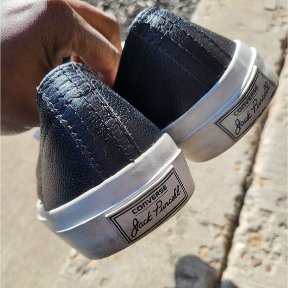 Converse Jack Purcell Black Leather Cap toe Low Cut Sneakers Size 6.5 Womens - Picture 5 of 8